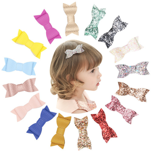 80306 pebbled leather hairpin, glitter sequined hairpin, girl's bow handmade side clip