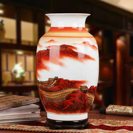景德镇名师手绘中国龙长城陶瓷花瓶书房办公室客厅装饰工艺品摆件