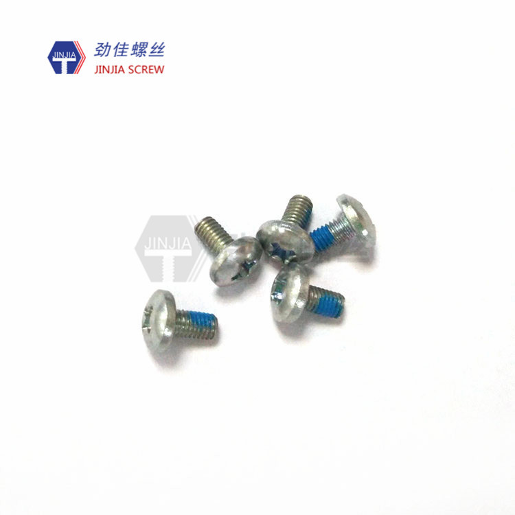 厂家现货 大扁头十字机械牙m3.0防松蓝色胶螺丝防松螺钉