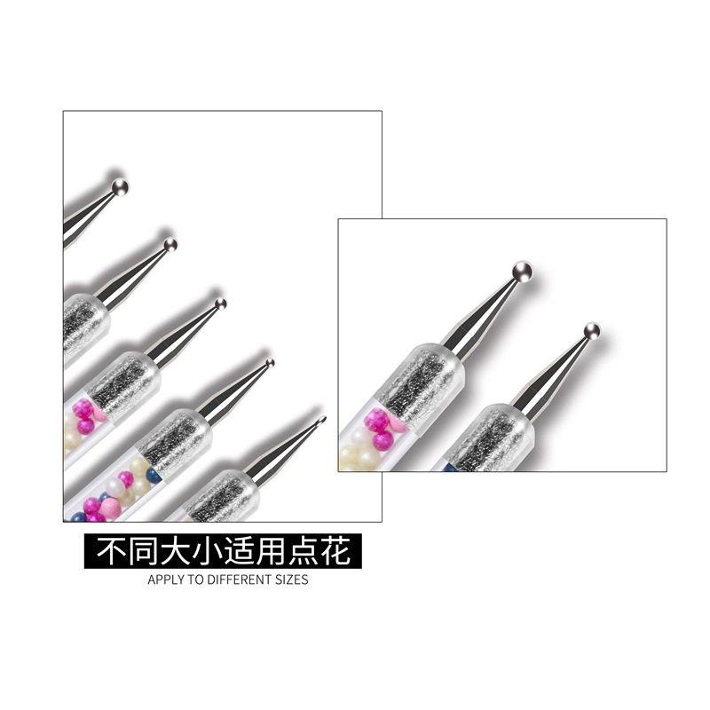 Pluma de taladro de uñas transfronterizo pluma de perlas de colores 5 piezas pluma de taladro de doble cabeza ventas directas de fábrica