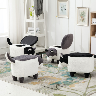 originality interest Shoe changing stool Husky animal Chairs &amp; Stools household Cartoon Shoes stool Footstool Sitting pier solid wood Low stool