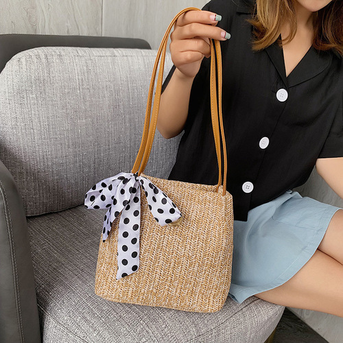 Manufacturer  new summer bow bag pp woven bag portable beach bag shoulder crossbody pearl bag