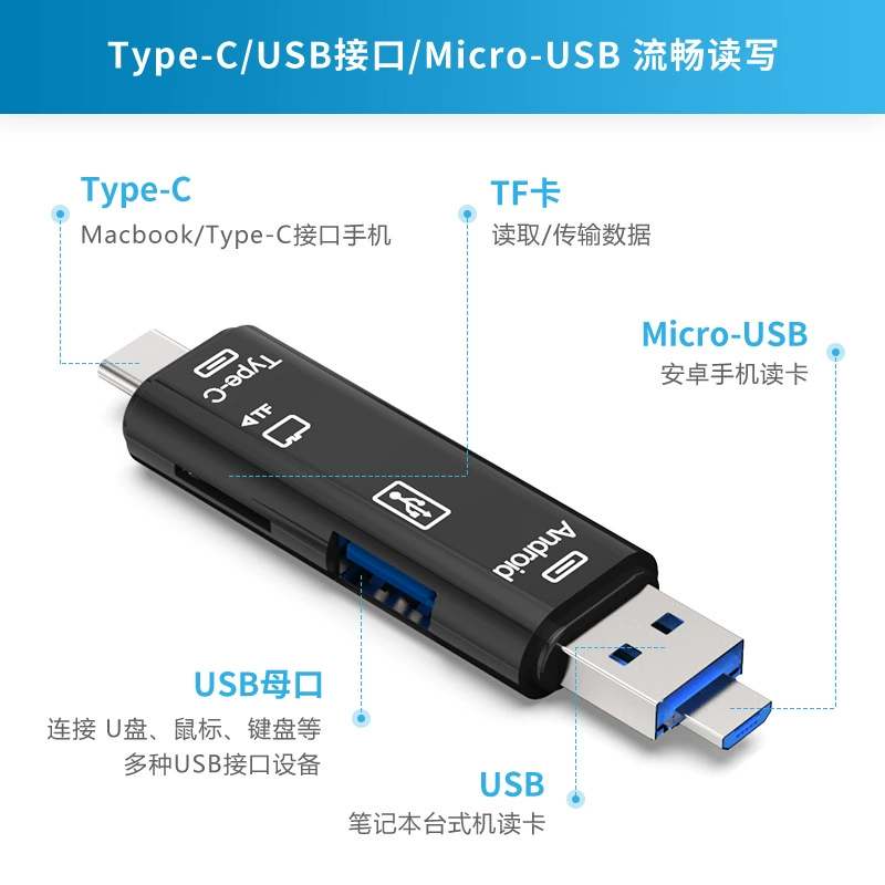 3.1Type-C пять в одном мобильный телефон считыватель карт двойного использования OTG три в одном многофункциональный считыватель карт TF TF