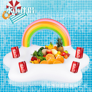 Factory wholesale ins hot water inflatable rainbow/coconut tree/sun umbrella ice bar coaster tray inflatable toys