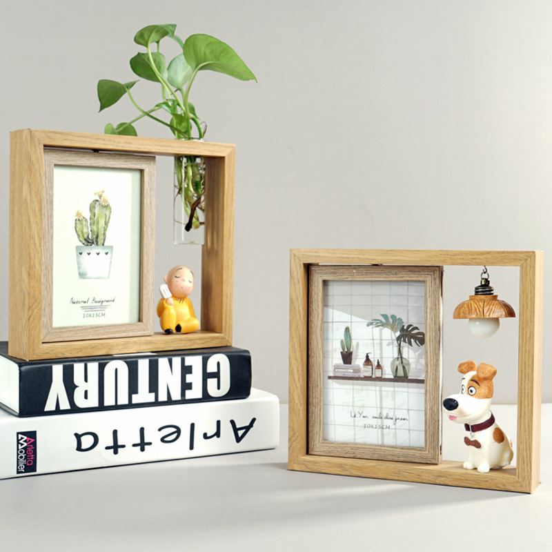 New double-sided photo frame table gift photo frame desk desk desk young monk hydroponic photo frame rotating photo frame