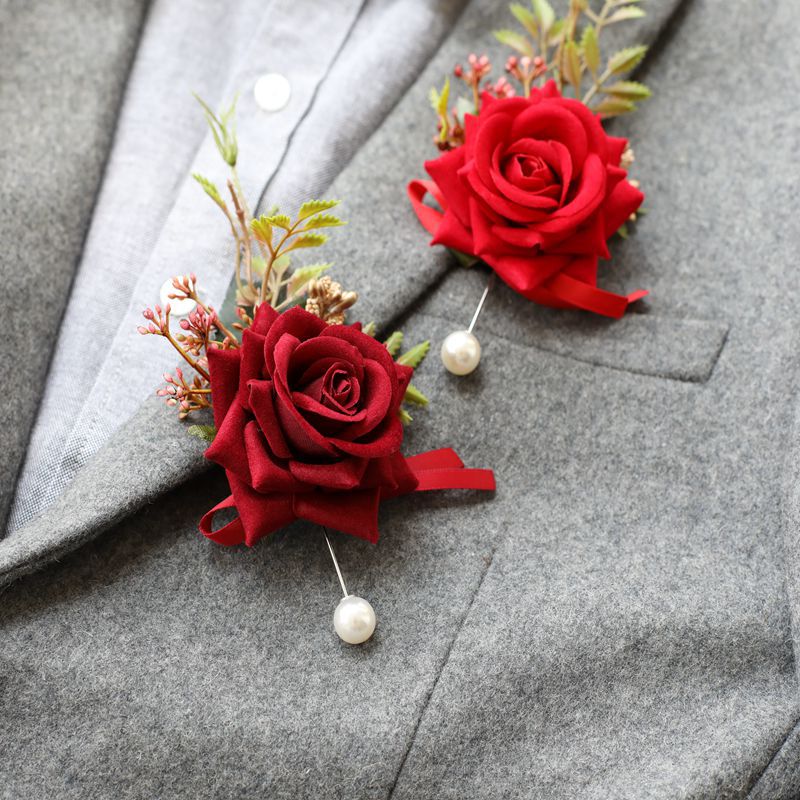 批发中式玫瑰仿真胸花新娘伴娘结婚手腕花新郎伴郎胸花礼品花饰