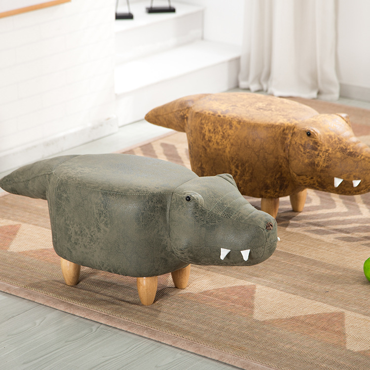 创意趣味换鞋凳鳄鱼动物沙发凳家用卡通穿鞋凳储物凳实木布艺矮凳|ms