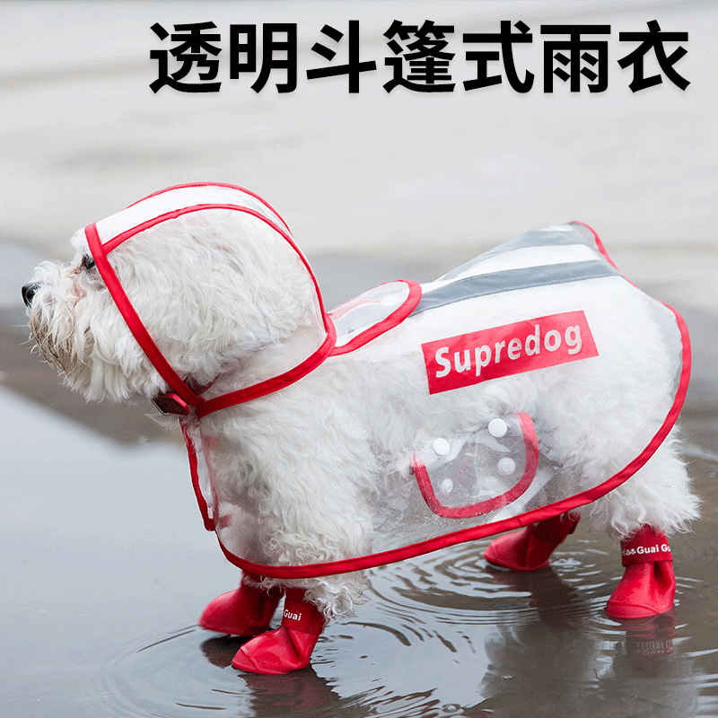 Nueva primavera cachorro banda reflectante impermeable para mascotas poncho transparente Teddy cachorro ropa para perros