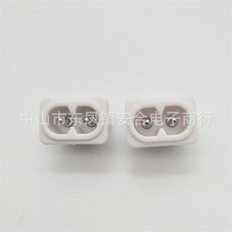 供应AC音响插座 2孔白色八字电源插座  螺丝孔实芯针充电插座
