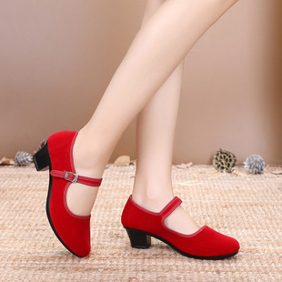 Old Beijing Cloth Shoes New Mid-heel Women's Work Shoes Red Non-slip Performance Etiquette Hotel Square Dance Shallow Mouth Women's Shoes
