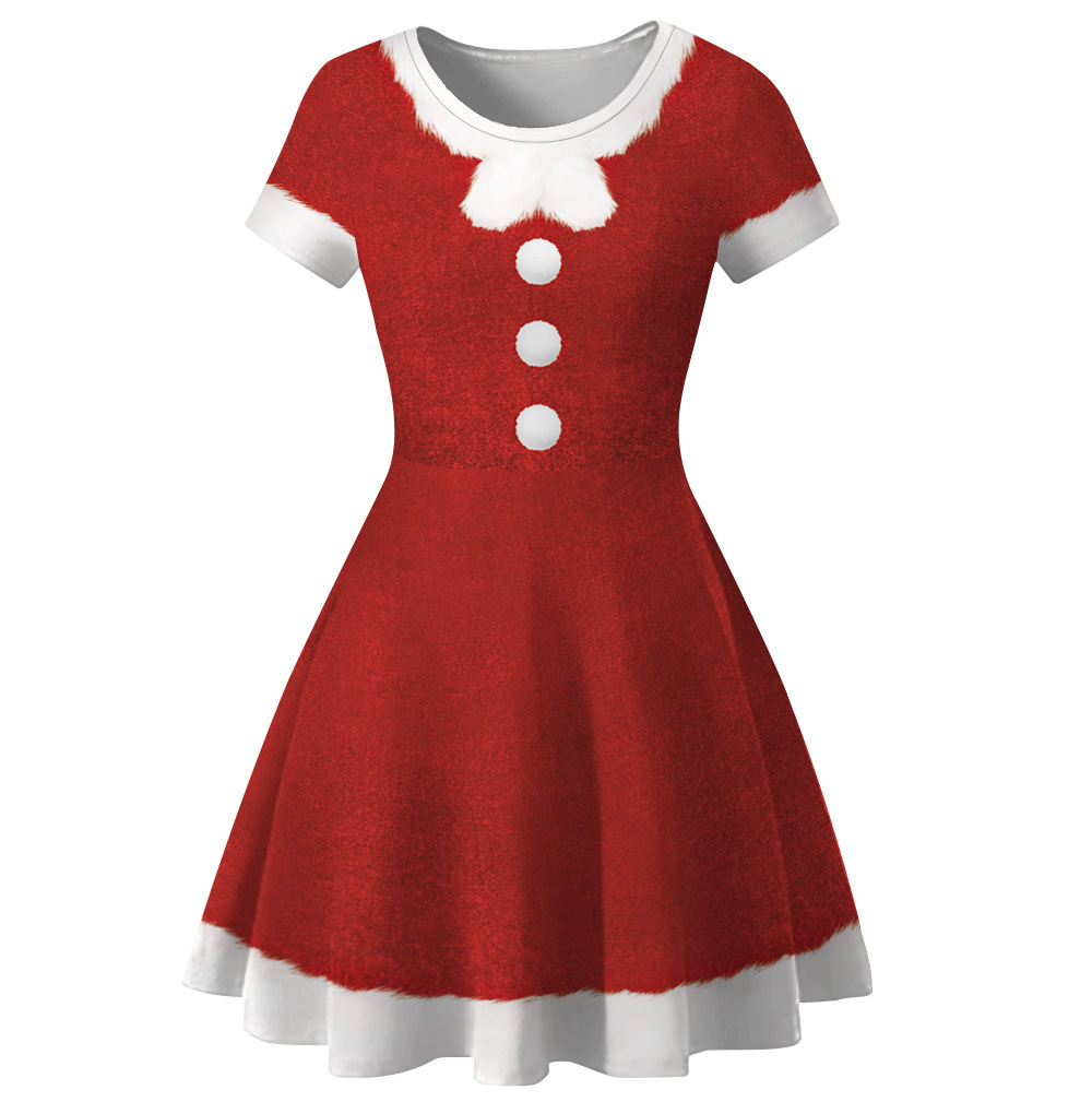 Frau Swing-kleid Weihnachten Rundhals Drucken Kurzarm Weihnachts Muster Über Dem Knie Gruppe Festival display picture 9