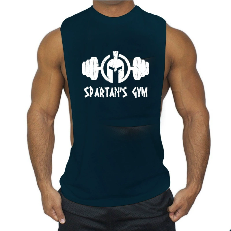 Wish Amazon свободная большая вилка фитнес-бодибилдинг тренировка без рукавов принт спортивный жилет хлопок