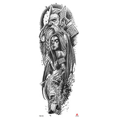 New Full Arm Tattoo Sticker with Flower and Sanskrit Alphabet Tattoo Sticker, Factory Direct Sales, Wholesale with 300 Options Available