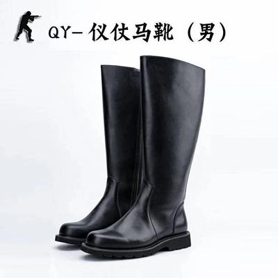 工廠直銷儀仗馬靴男女款護腳內側拉鏈頭層牛皮西漢透氣閱兵靴軍靴