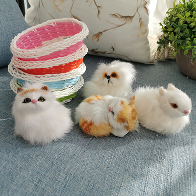 厂家直销仿真动物带篮子民间特色工艺品礼品猫狗兔玩具店批发代发