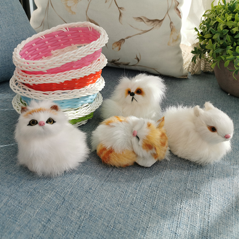 厂家直销仿真动物带篮子民间特色工艺品礼品猫狗兔玩具店批发代发