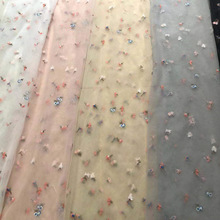 现货网纱蕾丝面料 水溶欧根纱刺绣多色绣花潮流时装女童礼服面料