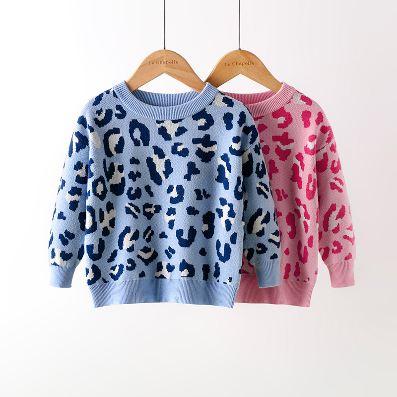 Suéter de Amazon para niños otoño e invierno nuevo suéter de estampado de leopardo europeo y americano suéter de fondo para Niñas Ropa para niños