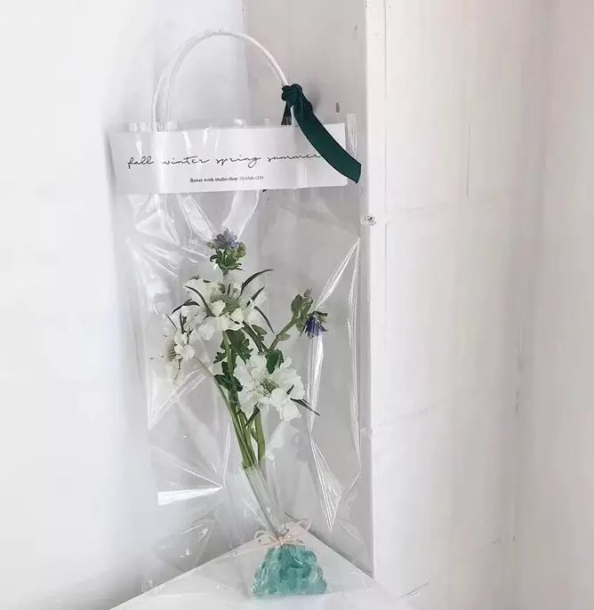 Celebridad de Internet flor bolso transparente Día del Maestro floral simple Rosa bolsa PVC ramo bolsa de embalaje de plástico