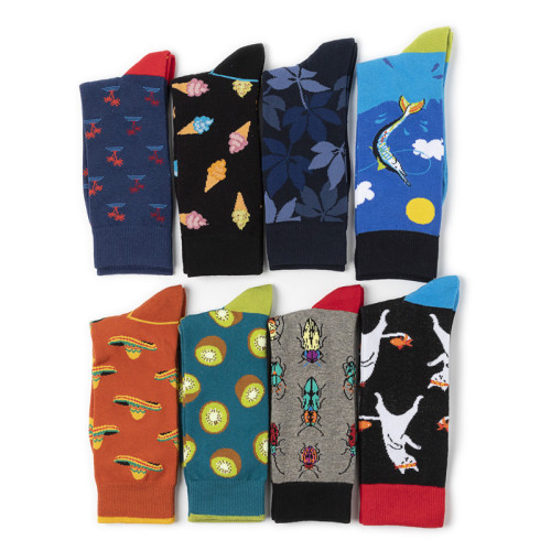 Trendy socks for men, mid-length, women's foreign trade, trendy men's socks, combed cotton, cross-border supply socks, fruit socks, wholesale animal socks