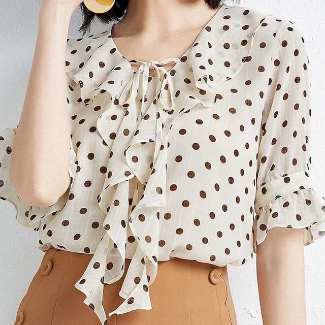 New fashionable lotus-leaf fringed chiffon blouse summer