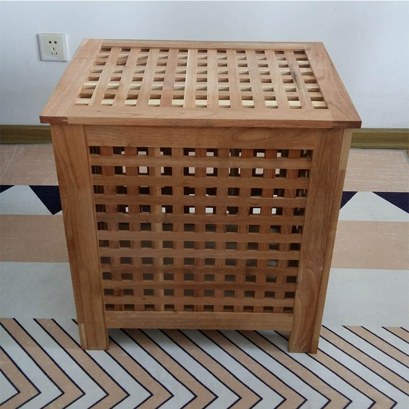 Exit Catalpa wood grid Finishing Box solid wood pull rod Lockers Cloth bag Storage baskets Laundry basket Laundry basket
