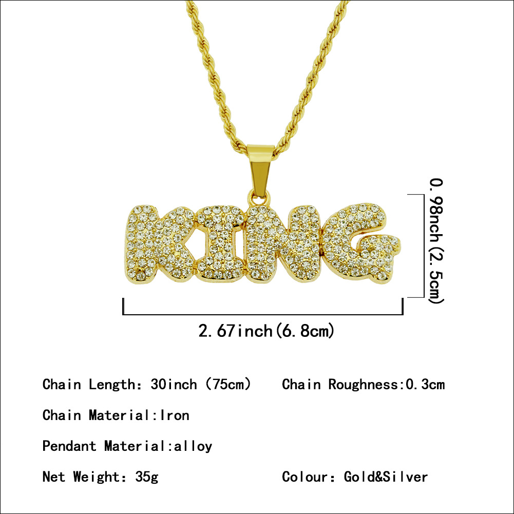 hip-hop menu0027s diamond letter king pendant necklace creative new pendant jewelry
