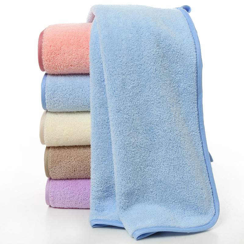 厂家直销300平方高密珊瑚绒35*75毛巾包边毛巾带挂钩柔软面巾