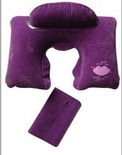 工厂旅行枕PVC植绒充气航空枕户外护头枕折叠式子母U型枕头
