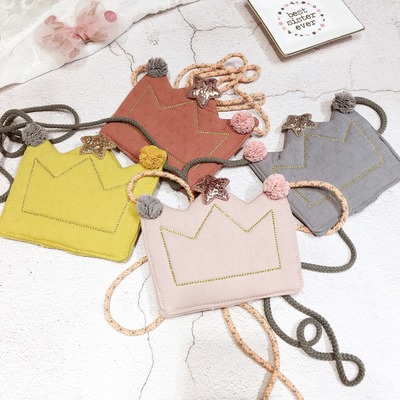 韓版百搭布藝亮片五星紗球皇冠造形兒童包包 零錢包 裝飾包