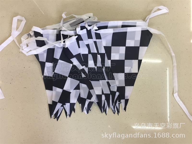 厂家直供黑白格子三角串旗 F1赛车串旗 比赛装饰黑白格三角格子旗-阿里巴巴