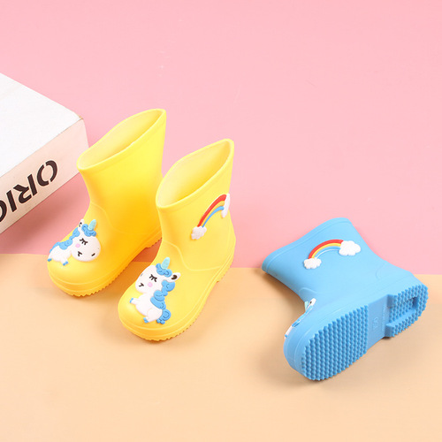 Helesha New Four Seasons Children's Rainbow Pony Rain Boots Boys' and Girls' Cartoon Rain Shoes Waterproof Mid-Calf Water Boots