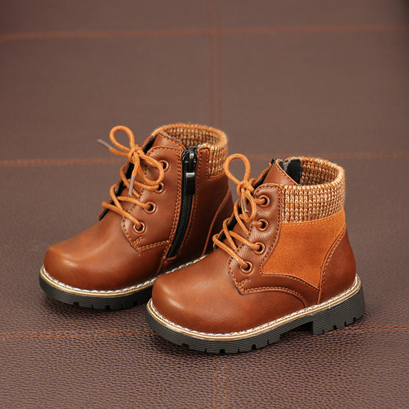 2020秋冬季新款儿童韩版马丁靴男童针织短靴宝宝软底靴子女童皮靴