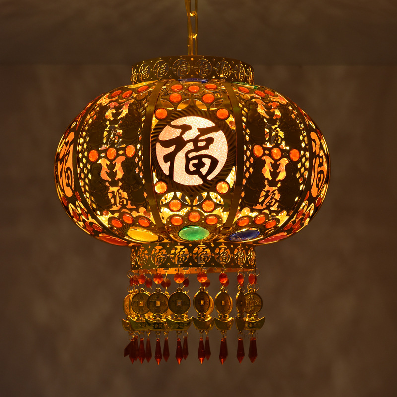 大红阳台灯笼吊灯走马灯新款春节结婚水晶大门电led乔迁旋转灯笼