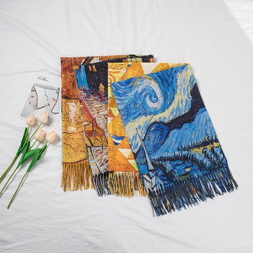 2019 new winter oil painting vase cashmere scarf for women floral tassel warm extended shawl digital