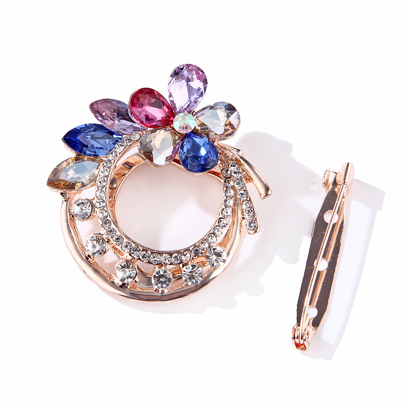 Korean fashion bunte kristall glas blume rose gold brosche schal schnalle dual zweck alle spiel kleidung zubehör_voghion.com