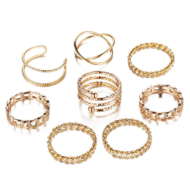New Simple Alloy Joint Ring Set Creative Retro Multi-layer Cross Opening Twist Love Ring Wholesale display picture 13