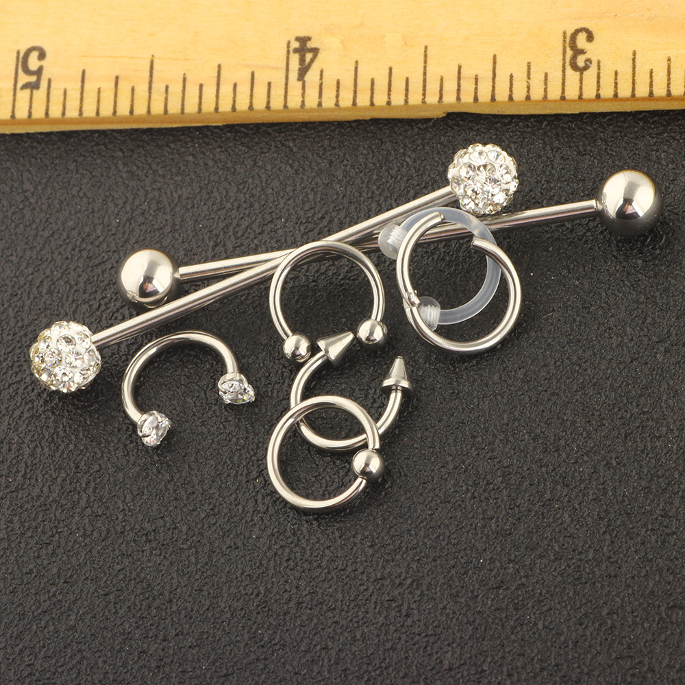 8-Piece Body Piercing Jewelry Set Nose Ring Eyebrow Lip Labret Long Bar Industrial Earrings Stainless Steel detail image 8