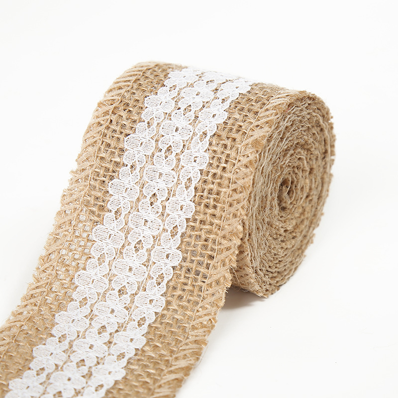 Rollo de lino de encaje DIY hecho a mano boda Navidad artesanía rollo de lino de encaje de lino cuerda de cáñamo