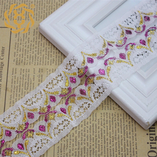 现货3cm彩丝无弹蕾丝服装衣服装饰金丝无弹蕾丝帽子包包蕾丝花边