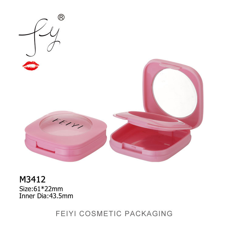 化妆品包材容器 精美塑料粉盒 粉色晒红盒 方形粉饼盒 批发 M3412