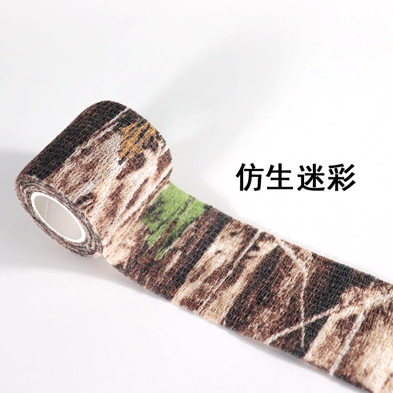 Fábrica sin pegamento cinta de camuflaje telescópica autoadhesiva tela no tejida caza al aire libre caza camuflaje cinta de montar