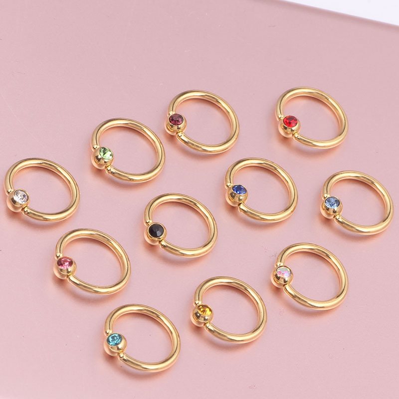 Fashion Round Stainless Steel Inlay Artificial Gemstones Nose Ring 1 Piece