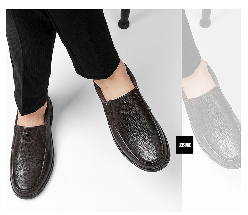 Wide Feet Round Head Shallow Mouth Large Size Foot Cover Men's Shoes Men's Outdoor Casual Leather Shoes Rubber Non-slip Sole_voghion.com