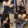 Bottom strap dress+long sleeved cardigan short camisole set