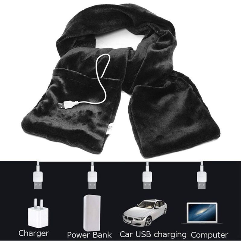 USB發熱圍巾 冬季保暖 絲絨圍巾 USB電熱圍巾防風圍脖heated scarf發熱圍巾 14094