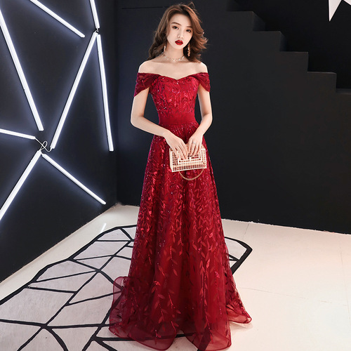 Evening Dresses cocktail party banquet dress vestido de banquete de cóctel Tuxedo mother back to the door, celebrity Engagement Dress wine red one shoulder dress woman