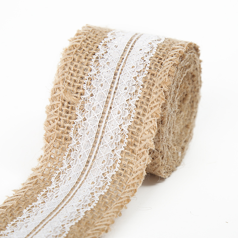 Rollo de lino de encaje DIY hecho a mano boda Navidad artesanía rollo de lino de encaje de lino cuerda de cáñamo