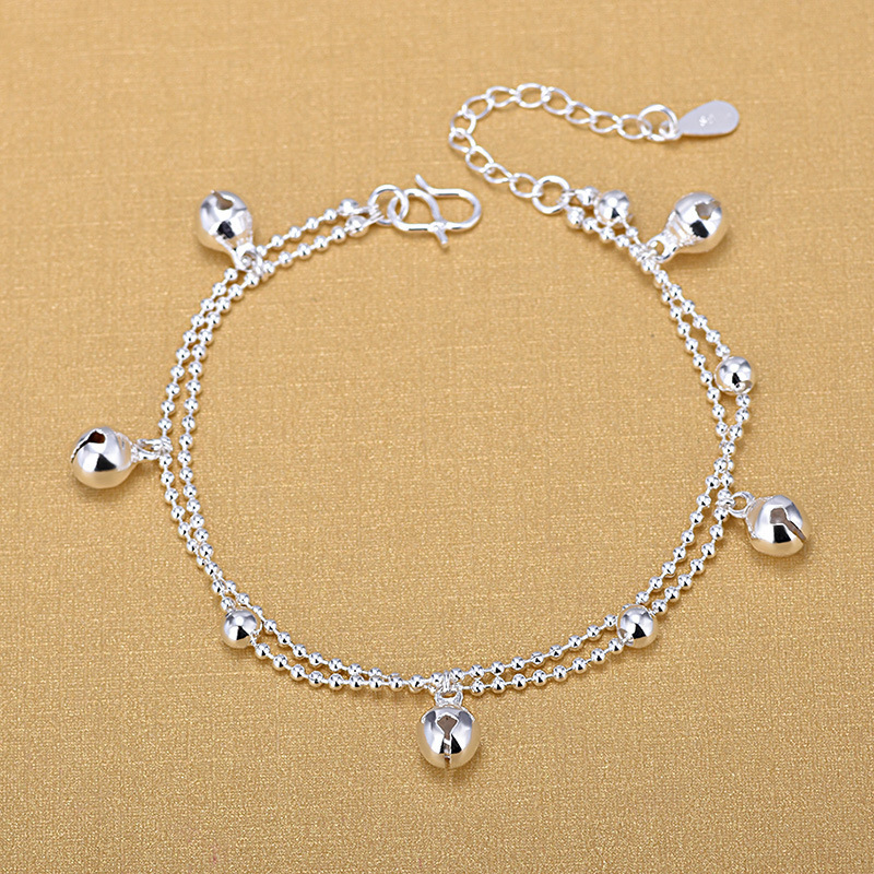 Simple silver bracelet Japanese and Korean double-layer Bell jewelry cute light spirit temperament Joker female coach jewelry wholesale
