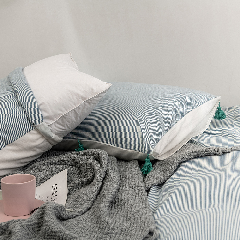 亚马逊热销外贸家纺床上用品美国尺寸波西米亚色色织吊球三件套